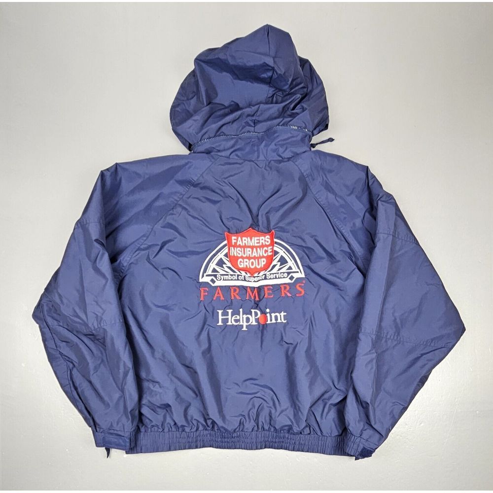 Farmers Insurance Help Point Jacket Mens XL.‎ Hooded Navy Windbreaker.